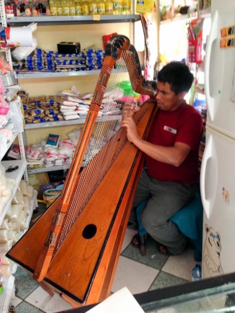 Ein schöner Moment in MP: Als Dank für Kauf von Wasser und Regenumhang erhielt ich ein Liedchen auf der Harfe